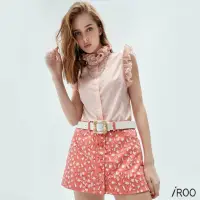 在飛比找momo購物網優惠-【iROO】橘紅偽牛仔印花短褲裙