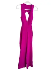 Aidan Mattox Jumpsuit Womens 6 Plunging Cutout Crepe Straight Magenta Pink NWT