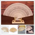 New Travel Portable Folding Fan Hand Held Wooden Bamboo Print Flower