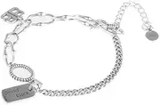 [FEATUR] Ladies Jewellery Gift,Silver Bracelets for Womens,Charm Bracelet, Korean Style Simple Design S925 Sterling Silver Bracelet Two Letter Retro Style Distressed Tag Twist Chain Bracelet Women, 17+5cm