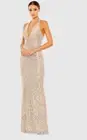 MAC DUGGAL Size: 20 SEQUINED HALTER STRAP PLUNGE NECK GOWN 11277 Rose Gold