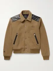 AMIRI Leather-Trimmed Logo Western Varsity Boiled Wool-Blend Bomber Jacket L