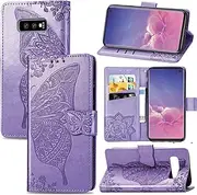 Roar Mobile Phone Case for Samsung Galaxy S10e, PU Leather Flip Case with Butterfly Motif, Elegant Flip Case for Women with Card Slot, Stand and Magnet, Colour: Purple/Lilac