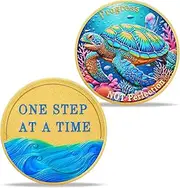 Sea Turtle Sobriety Coin - Progress Not Perfection AA Medallion, One Step at a Time Design, Colorful Ocean Recovery Chip for Personal Growth & Milestones