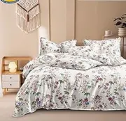 Sky Tex Off White Color Floral Printed 280 TC Cotton Super King Size Double Bed Duvet Cover with Zipper (Can Be Used as Duvet Cover as Well as Top Sheet)