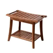 Bamboo Shower Bench Stool with Storage Shelf Waterproof Shower Chair Spa Bath...