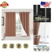 100% Blackout Thermal Curtains - 63" Faux Linen Drapes with Grommets - 2 Pack