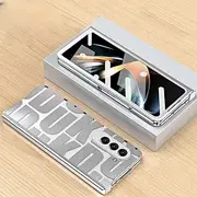 Plating Phone Case for Samsung Galaxy Z Fold 5 4 3 Fold 6 Fold4 Fold3 5G Transparent Hinge Protection Hard Cover,Silvery,for Samsung Galaxy Z Fold6