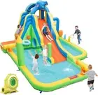 Inflatable Water Slide, 9-in-1 Blow-up Water Park for Kids w/Splash Pool, Climbi