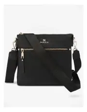 [Madison Accessories] Renee Zip Top 2 Compartment Crossbody Bag + Monogram Strap in Black