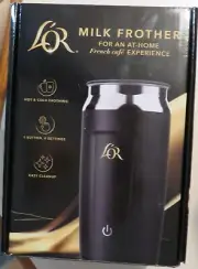 New L'OR Black Milk Frother Hot &Cold 4 Settings At-Home French Cafe Experience