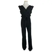 I Love Ronson Jumpsuit Size Small NWT Black Knit Floral Lace Sleeveless Belted