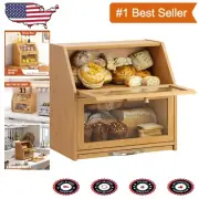 Rustic Extra Large Moso Bamboo Bread Box with Gull Wing Closure for Kitchen