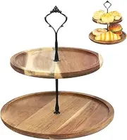 MOTRAIN 2-Tier Wooden Dessert Stand, Dessert Candy Display Rack, Rustic Cupcake & Fruit Display Tray for Weddings, Tea Parties & Home Decor, Multi-Purpose Snack Serving Platter (Natural Wood)