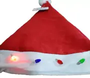 Light UP Santa Hat 16"x12" With White Tinsel On Top-Brand New-SHIPS N 24 HOURS