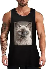 [NQHJT] Men Tank Tops Beautiful Siamese Cat Sleeveless T Shirts for Men's Fitness Quick Dry Gym Tank Top for Men