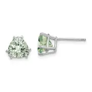 14k White Goldw 7mm Trillion Checker-Cut Green Quartz Earrings