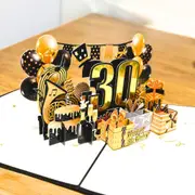 Black & Gold Happy 30th Birthday Presents 3D Card