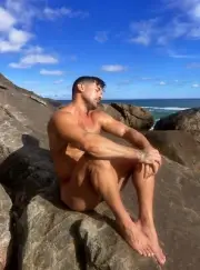 [B851] Handsome Male Cute Model Showing Off Body And Muscles On Beach Water