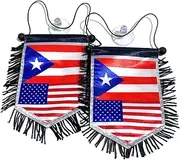 Puerto Rico & American Flag Rearview Mirror Hanging Car Decoration – Dual Flag Car Accessories | Show Your Cultural Pride in Style