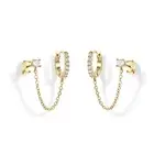 Dainty Round CZ Stud Small Hoop Cuff Cartilage Double Piercing Earrings for W...
