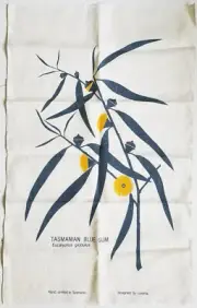TASMANIAN BLUE GUM 19.5x31.5” hand printed in TASMANIA tea TOWEL design LORETTA