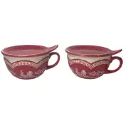 Temp-Tations Doodle Doo Red Rooster Soup Cup Mug & Lid 22oz Set of 2 Stackable