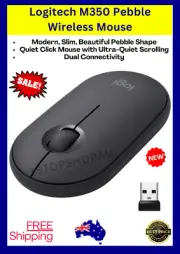 Logitech M350 Pebble Wireless Mouse Black/Pink/White Cordless Slim Dual NEW**