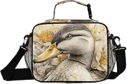 Insulated Lunch Box Duck Mallard Flower for Women Men - Ideal for Work, Picnics - Includes Adjustable Shoulder Strap