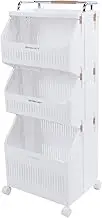 Rolling Storage Cart, Rolling Utility Cart Organizer Laundry Basket with 4 Wheels, Plastic Shelf Storage Organizer for Office, Living Room, Kitchen, Bathroom, Laundry (3 Tier)