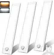 Under Cabinet Kitchen Lights,3 Pack 44 LEDs 3 Modes Motion Sensor under Cupboard kitchen lights,2000mAh USB Rechargeable Stepless Dimming Wardrobe Light,2 Color Temps Closet Light for Kitchen Stairs