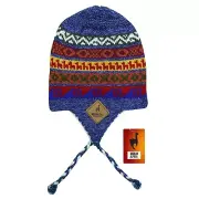HANDMADE ANDEAN ALPACA LIGHT BLUE REVERSIBLE WHITE HAT WITH EAR FLAPS