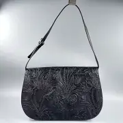 Valerie Stevens Floral Tooled Leather Purse Handbag Tote Western Satchel Black