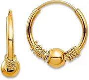 [JewelryWeb] 14k Yellow Gold Endless Hoop With Bead Earrings 10x10mm Wide 4mm Thick-Hoop Earring for Women