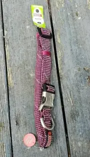 Kong Reflective X-LARGE Dog Padded Rope Collar Fuchsia/Grey Neck Size 19" - 26"