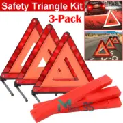 3x Reflective Emergency Warning Triangles Kit For Car Safety Security Truck Road