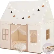 Large Kids Play Tent with Mat, XICEN Play Tent Indoor with Star Lights and Windows, Playhouse for Boys and Girls Aged 3+, Kid Tent with Mat Washable (Cream)