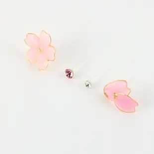 | OSEWAYA 櫻花系列 | 水鑽造花液櫻花 日本製低敏耳還 貼耳耳環 矽膠耳針 4入組