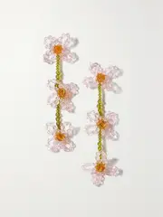 [Simone Rocha] Simone Rocha - Tiered Daisy Gold-tone Crystal Earrings - White - One size One size White