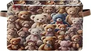Cute Teddy Bears Storage Organizer Bin, Foldable Decorative Basket with Handle for Home/office