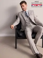 Neutral Slim Fit Signature Empire Mills Wool Fabric Striped Suit Jacket (E82627) | $344