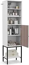 Giantex 146 CM Tall Bathroom Storage Cabinet, Freestanding Cabinet w/Adjustable Shelfs & Bottom Storage, Sturdy Metal Support Slim Cupboard w/Door for Living Room Kitchen Office (White & Grey)