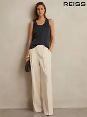 Reiss Cream Eden Elasticated-Waist Wide-Leg Twill Trousers (AK0892) | $260