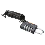 1 Pack 4 Digit Combination Lock with 3.28Ft Spring Cable, Helmet Padlock Black