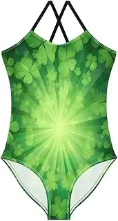 [RPLIFE] Girl Bathing Suits 3-10 Y Beach Bathing Suit, Green St. Patrick's Day Shamrocks