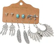 [LEVINE] Creative earrings,Creative Earrings，Earring, 6 Pairs Leaf Drop Ethnic Style Alloy Geometry Tassel Hollow Stud Earrings Dangle Earrings for Dates - 1 (Colour Name : 2) (2 b)