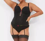Lane Bryant CACIQUE Black Lace Corset Bustier Bra Size 46C 48B 42DD 40DDD 44D NW