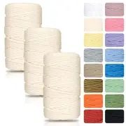 Macrame Cord 3mm x 164 Yards, 3 Rolls Beige Colored Macrame Cotton Cord Rope