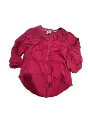 Women's Long Sleeve Button-Front Eyelet Blouse - Knox Rose Red M