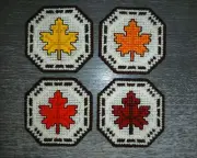 Set of 4 Maple Leaf Coasters Plastic Canvas Finished